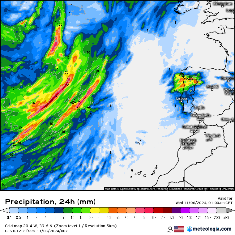 Tempo na terça, 5 de novembro - Bastante chuva devido aos efeitos de uma superfície frontal - mau tempo também nos Açores - saiba como poderá estar na sua região! Chuva na terça, dia 5 de novembro - previsão GFS