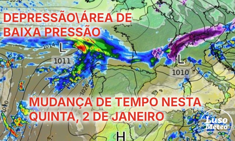 Tempo na quinta, 2 de janeiro - Regressa a chuva a Portugal devido a uma área de baixa pressão... para já apenas em algumas regiões - saiba as previsões completas! Tempo na quinta, 2 de janeiro - Regressa a chuva a Portugal devido a uma área de baixa pressão... para já apenas em algumas regiões - saiba as previsões completas!