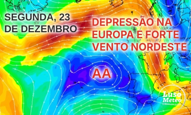 Tempo na segunda, 23 de dezembro - Vento promete soprar bem forte, devido ao anticiclone e a uma depressão a leste - saiba a previsão completa!