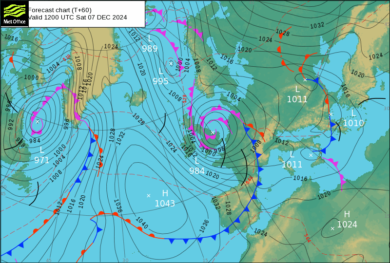 Tempo no sábado, 7 de dezembro de 2024 - Frente associada à depressão "Darragh" traz chuva e vento - temperaturas começam a descer - saiba tudo! Análise frontal para sábado, 7 de dezembro - MetOffice