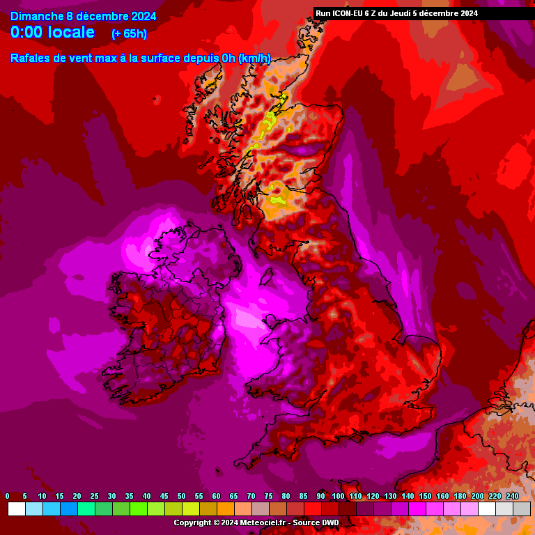 Tempestade Darragh - Violenta tempestade afeta as ilhas Britânicas entre sexta e sábado (6-7 dezembro), e mudará por completo o tempo na Europa, incluindo Portugal - saiba os detalhes! Rajadas máximas, previsão ICON-EU
