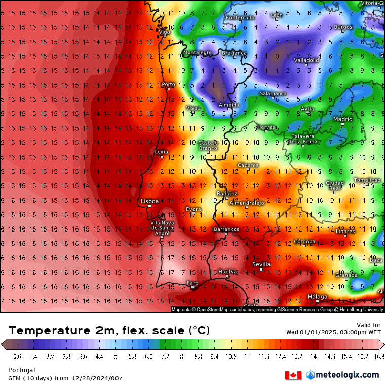 Muito frio a caminho! Temperaturas podem chegar a 5-6 graus negativos no fim de 2024 e início de 2025! Saiba a previsão completa! Temperaturas máximas previstas para quarta, 1 de janeiro