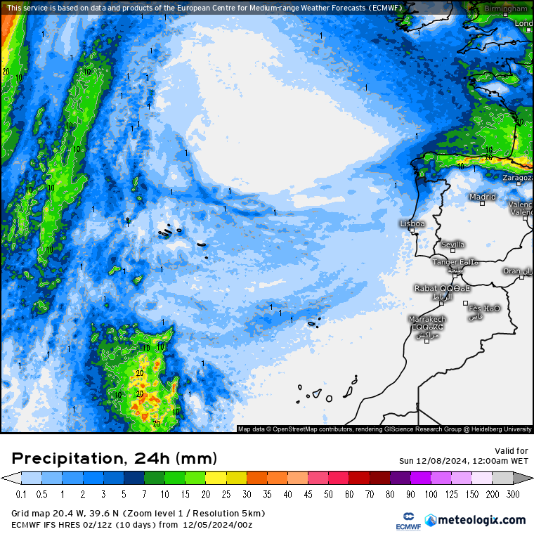 Tempo no sábado, 7 de dezembro de 2024 - Frente associada à depressão "Darragh" traz chuva e vento - temperaturas começam a descer - saiba tudo! Precipitação prevista para sábado, 7 de dezembro - ECMWF