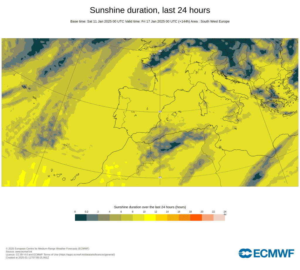 Tempo frio - As temperaturas mínimas descem cerca de 15ºC em 48 horas a partir deste sábado, e podem vir as noites mais frias deste inverno! - Saiba como evoluirão as temperaturas entre 13 e 19 de janeiro na sua região Muito sol previsto ao longo desta semana... exemplo de previsão para dia 16 de janeiro, ECMWF