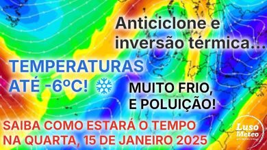 Tempo na quarta, 15 de janeiro 2025 - Temperaturas abaixo de zero em quase todo o país, noite mais fria do Inverno, e também má qualidade do ar - saiba como será o dia!