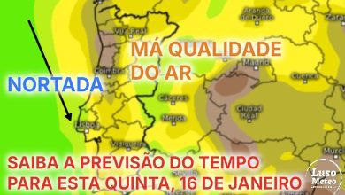Tempo na quinta, 16 de janeiro 2025 - Regressam as nuvens a algumas regiões, com nortada - má qualidade do ar - Saiba como mudam as temperaturas, e como estará na sua região!