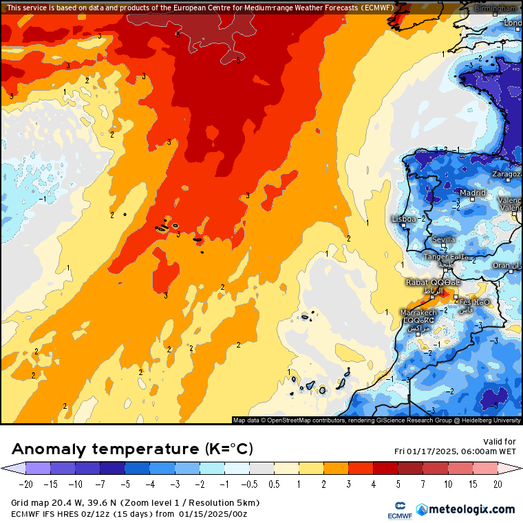 Tempo na sexta, 17 de janeiro de 2025 - Vento mais forte, e descem as temperaturas - saiba como estará o tempo na sua região! Anomalia de temperaturas prevista para esta sexta, 17 de janeiro