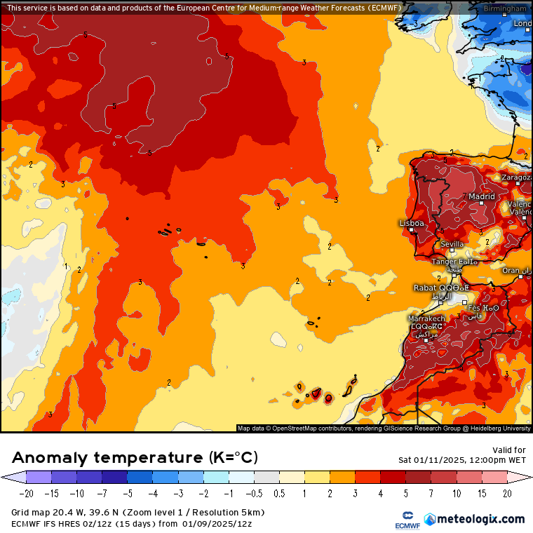 Tempo no sábado, 11 de janeiro de 2025 - Início de dia com chuva e vento, mas uma mudança significativa está a caminho! Saiba como estará na sua região, e o que esperar! Anomalia de temperatura prevista para sábado, 11 de janeiro 2025 - 12h