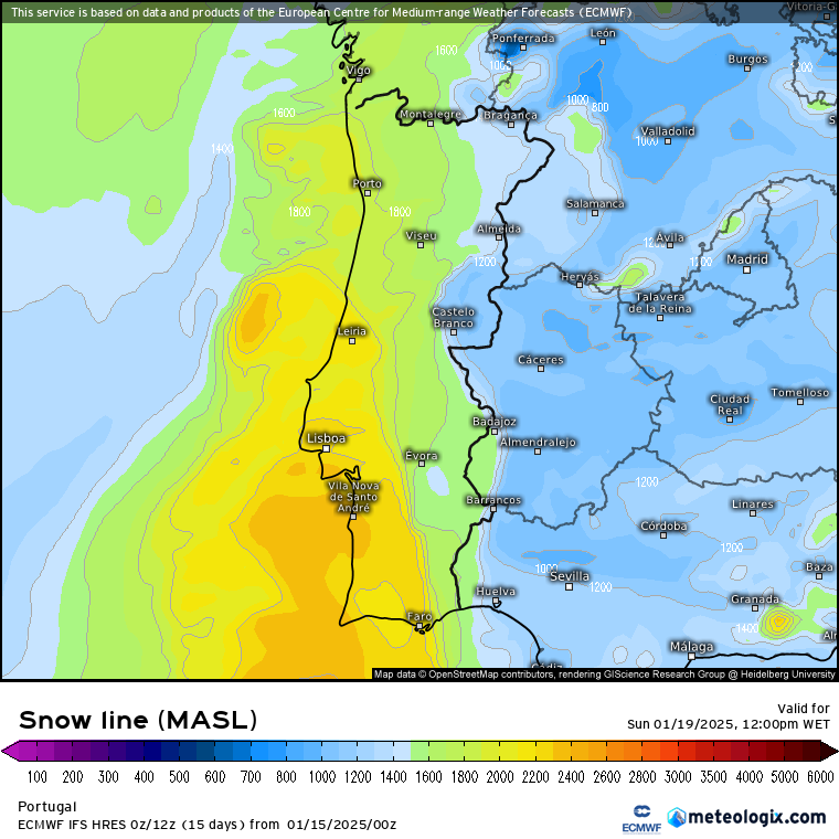 Temperaturas atingiram valores de 8 graus negativos nesta quarta-feira... O que esperar nos próximos dias? Análise da evolução do tempo entre 15 a 20 de janeiro 2025 Cotas de neve previstas para domingo, 19 de janeiro - 12H