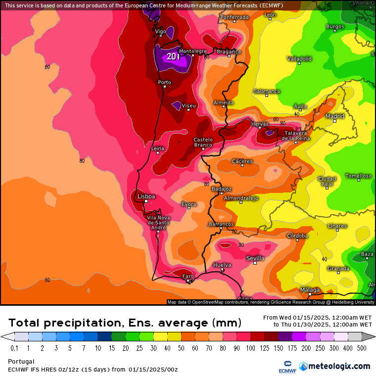 Temperaturas atingiram valores de 8 graus negativos nesta quarta-feira... O que esperar nos próximos dias? Análise da evolução do tempo entre 15 a 20 de janeiro 2025 Previsão de chuva acumulada até dia 30 de janeiro - EPS