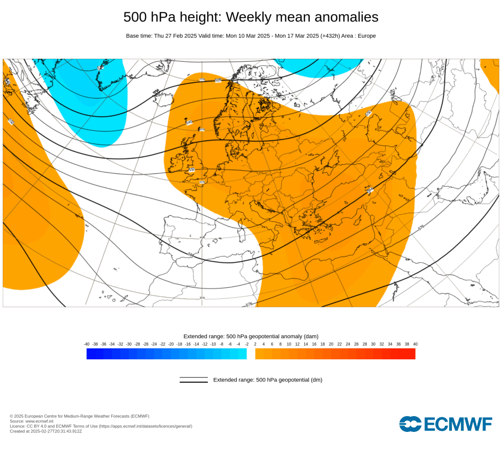 Pressure and Geopotential - ECMWF Forecast, Anomaly 10-17