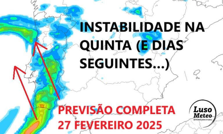 Tempo na quinta, 27 de fevereiro de 2025 - Gota fria provoca instabilidade em Portugal - saiba com o que contar na sua região!