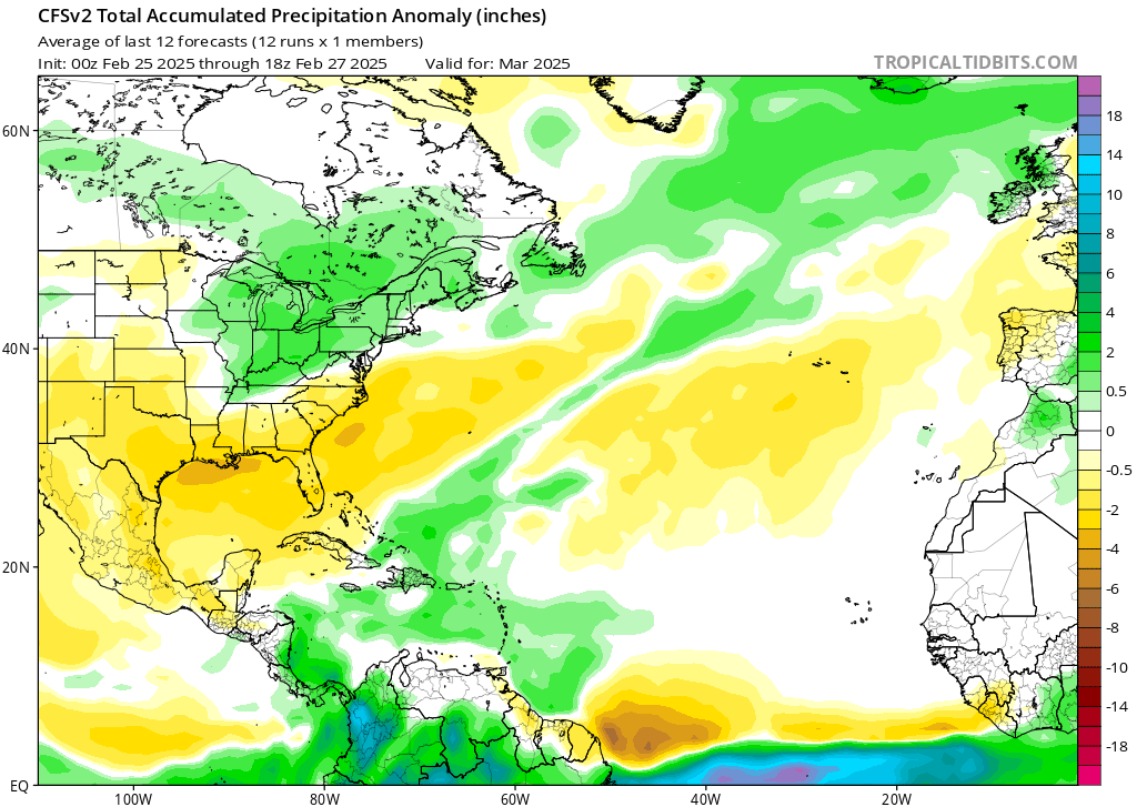 Rain scheduled for March - anomaly expected according to CFSV2 in the last update