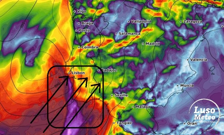 Risco de tornados, chuva torrencial e trovoadas - Litoral entre Lisboa e Algarve com pico da tempestade Jana na madrugada de sábado, enquanto nas Serras cai um grande nevão!