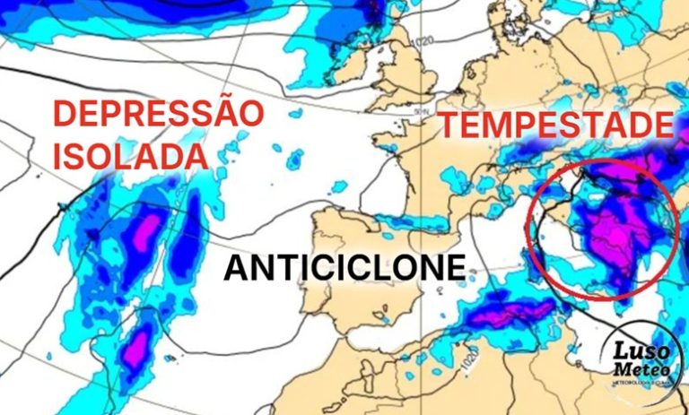 Tempo na quarta, 26 de março de 2025 - Anticiclone com influência no tempo em Portugal, enquanto tempestades se desenvolvem no sudeste Europeu...