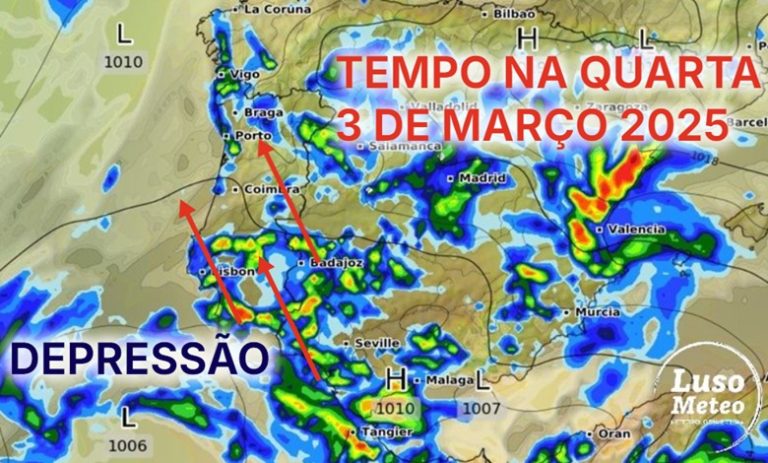 Tempo na quarta, 5 de março de 2025 - Mais aguaceiros, vento e trovoadas, e os dias seguintes serão ainda mais instáveis! - Saiba os detalhes!