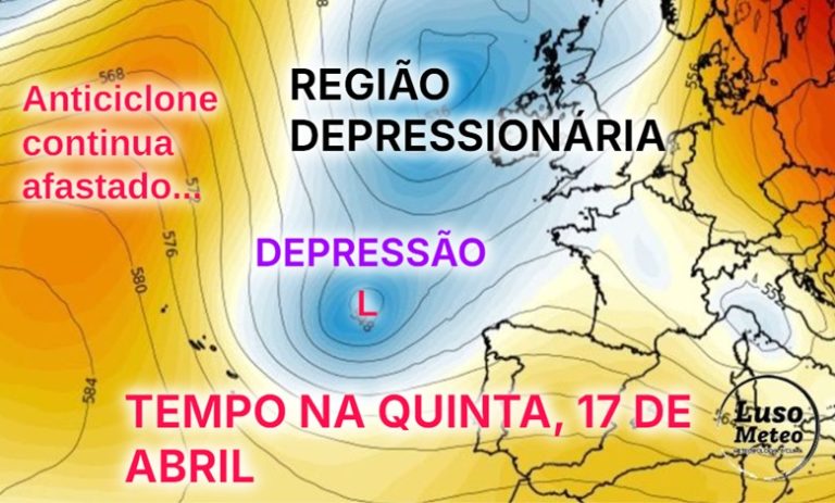 Tempo na quinta, 17 de abril 2025 - Chuva em várias regiões, devido a uma região depressionária a Noroeste - saiba a previsão detalhada!