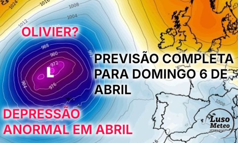 Depressão anormal no Atlântico em Abril – OLIVIER? – Previsão do tempo no domingo, 6 de abril de 2025 em Portugal Depressão anormal no Atlântico em Abril - OLIVIER? - Previsão do tempo no domingo, 6 de abril de 2025 em Portugal