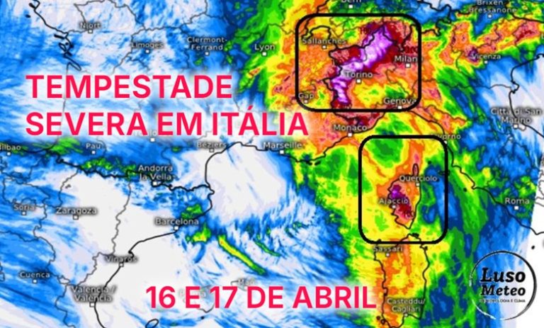 Tempestade severa em Itália - Chuva potencialmente catastrófica, até 2 metros de neve nos Alpes, e outros fenómenos - 16 e 17 de abril - informaçãoprevisão