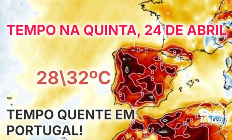 Tempo na quinta, 24 de Abril de 2025 - Dia de calor - mais de 30ºC, reforço do anticiclone - saiba como estará na sua região!