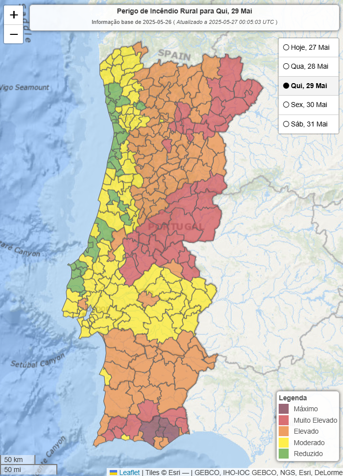 Que calor!... e trovoadas? 25ºC de noite em alguns locais e perto de 40ºC de tarde - Saiba a previsão do tempo na quinta, 29 de maio 2025 Risco de incêndio para quinta, 29 de maio - previsão IPMA