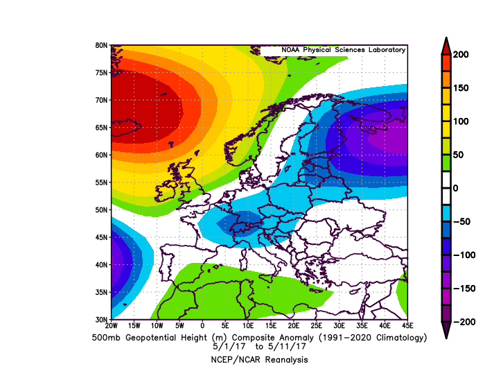 Bloqueio Atmosférico - Vêm aí uns dias quentes, mas rapidamente voltamos ao mesmo... O que se passa, afinal? Explicação e previsão Configuração Atmosférica 1 a 11 de Maio de 2017 - muito semelhante a 2025!