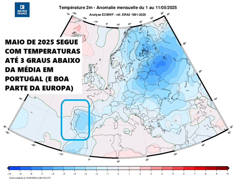 Bloqueio Atmosférico - Vêm aí uns dias quentes, mas rapidamente voltamos ao mesmo... O que se passa, afinal? Explicação e previsão Temperaturas têm estado abaixo da média na Europa em Maio de 2025