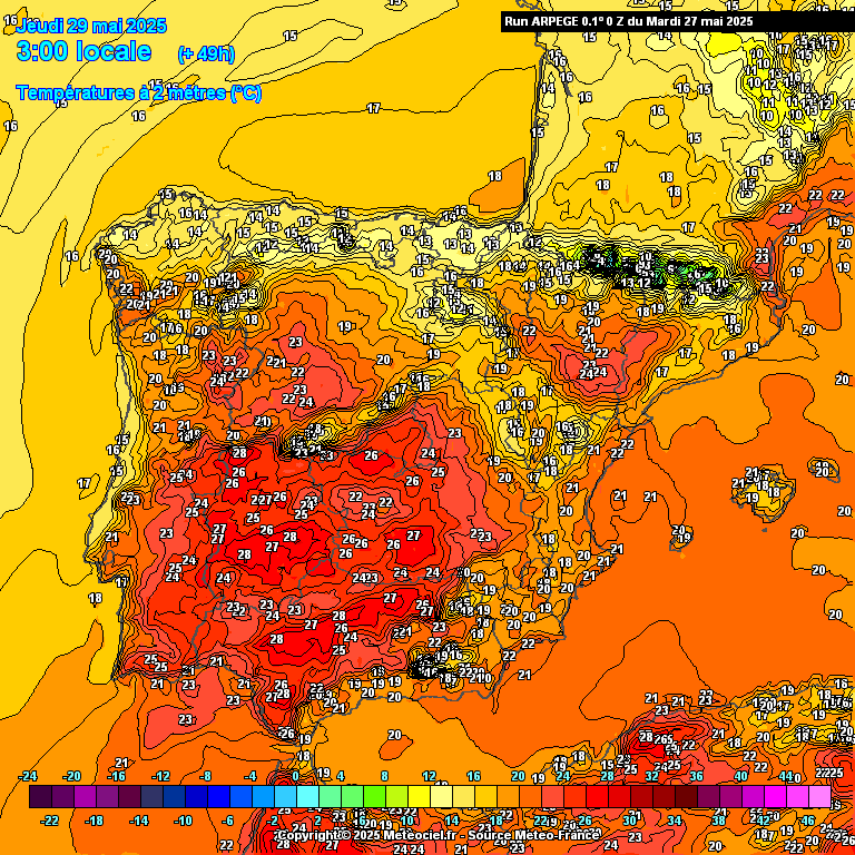 Que calor!... e trovoadas? 25ºC de noite em alguns locais e perto de 40ºC de tarde - Saiba a previsão do tempo na quinta, 29 de maio 2025 Temperaturas localmente acima de 25ºC na madrugada!