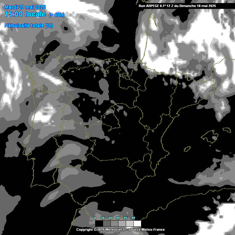 Tempo na terça, 20 de maio - Mudança de tempo - depois da chuva, o Verão começa a instalar-se em Portugal - saiba como estará na sua região! Nebulosidade prevista para a tarde de terça - previsão ARPEGE - pode haver muitas nuvens no Norte