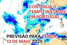 13 de Maio com aguaceiros (e até trovoadas) - mas Fátima deve escapar - Tempo na terça, 13 de maio de 2025