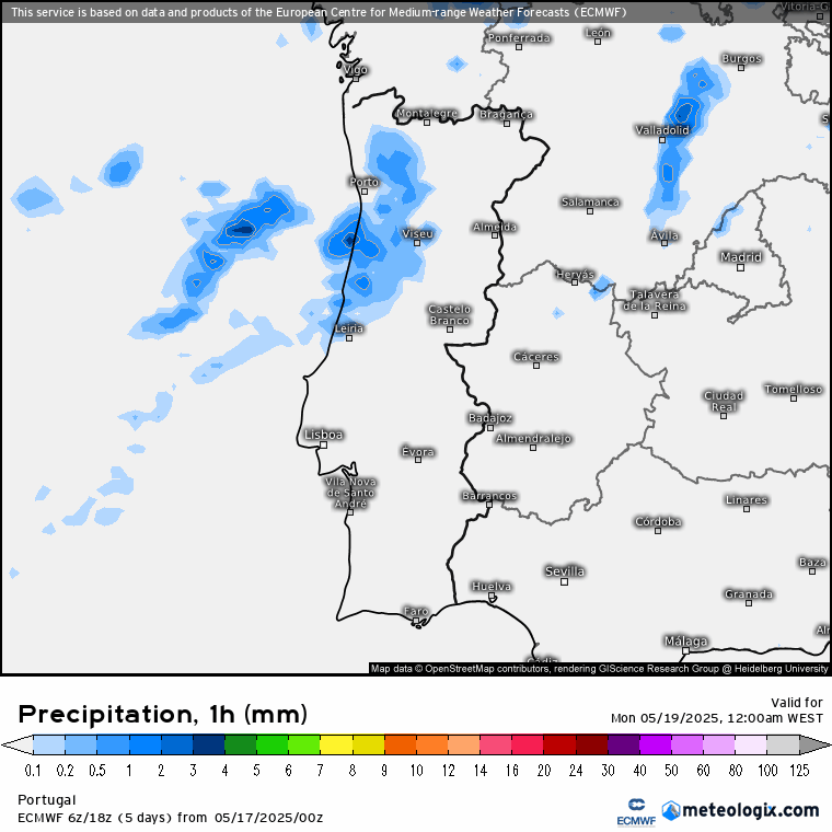 Chuva e temperaturas baixas a começar a semana - saiba como estará o tempo na segunda, 19 de maio de 2025 Chuva na segunda-feira - evolução prevista