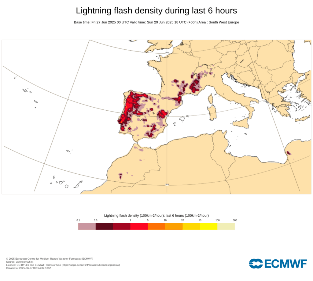 Trovoadas intensas, apesar da previsão de temperaturas até 45ºC? Saiba os detalhes do tempo no domingo, 29 de junho Trovoadas generalizadas, segundo previsão ECMWF no domingo, 29 de junho