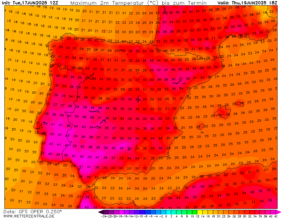 Calor extremo continua, as temperaturas voltam a subir bastante! Tempo na quinta, 19 de junho de 2025 Calor intenso... temperaturas previstas para esta quinta acima de 40ºC em várias regiões