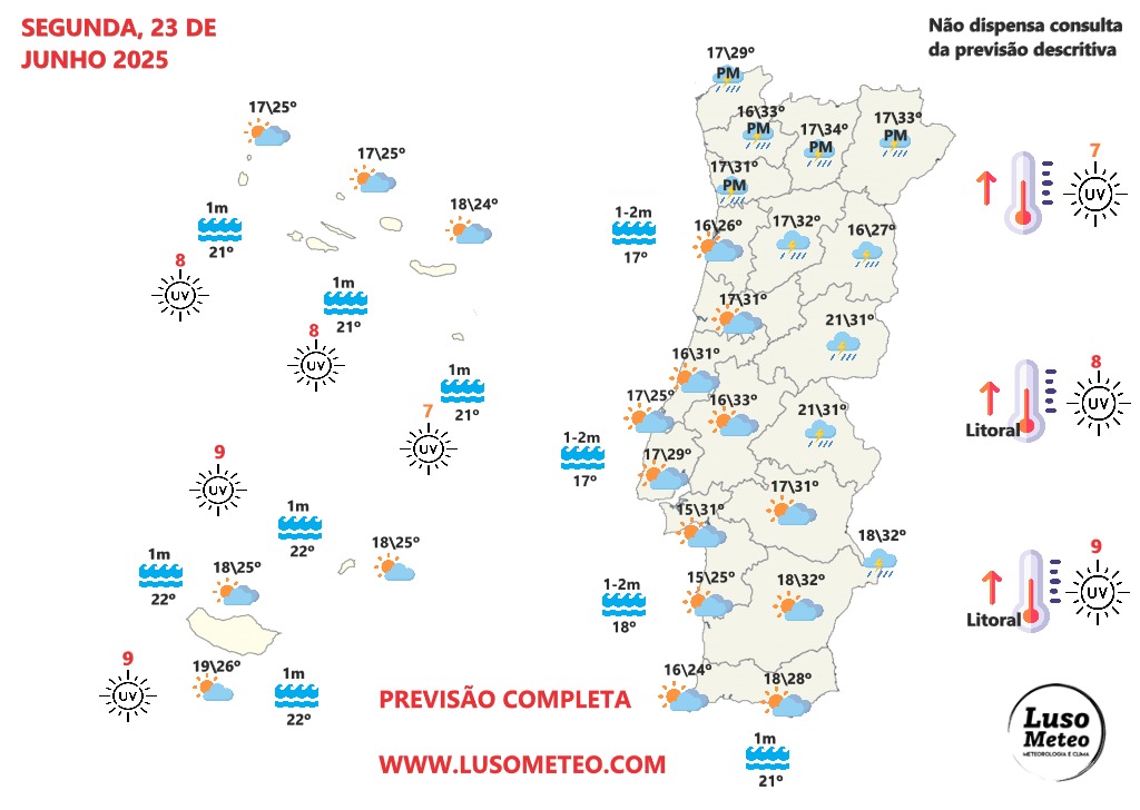 Chuva e fortes trovoadas em várias regiões - saiba se a sua será uma delas, com a nossa previsão do tempo na segunda, 23 de junho 2025 Tempo na segunda, 23 de junho 2025 - Chuva em várias regiões