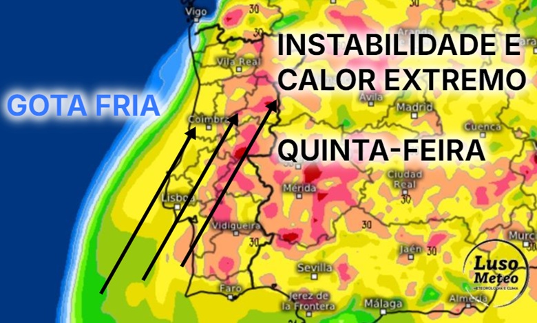Gota fria trará instabilidade nesta quinta, com risco de trovoadas e rajadas de vento... mas também muito calor - risco extremo de incêndio Gota fria trará instabilidade nesta quinta, com risco de trovoadas e rajadas de vento... mas também muito calor - risco extremo de incêndio