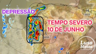 Tempo severo, com fortes trovoadas, risco de granizo grande e até tornados - potencial tempestade no Dia de Portugal, 10 de junho de 2025