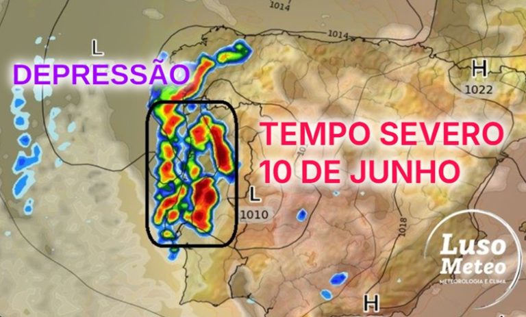 Tempo severo, com fortes trovoadas, risco de granizo grande e até tornados - potencial tempestade no Dia de Portugal, 10 de junho de 2025