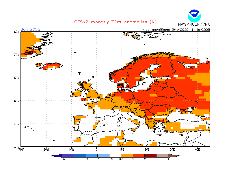Tempo em Junho de 2025 - Do 8 ao 80 - Calor, trovoadas... e poeiras com fartura! Um mês cheio de "surpresas" - saiba a previsão! Em termos médios verifica-se uma tendência para temperaturas normais ou ligeiramente acima da média - CFSv2