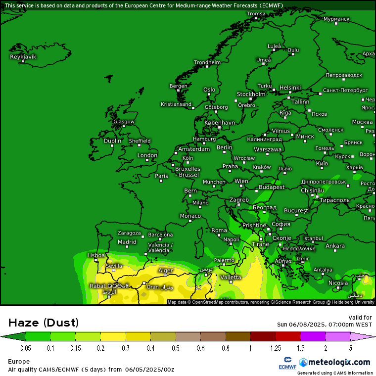 Calor regressa em força! Temperaturas disparam no fim-de-semana, em especial domingo... - E as poeiras regressam... Previsão dias 7 e 8 de junho Poeiras no domingo em Portugal Continental, em especial no Sul do país!