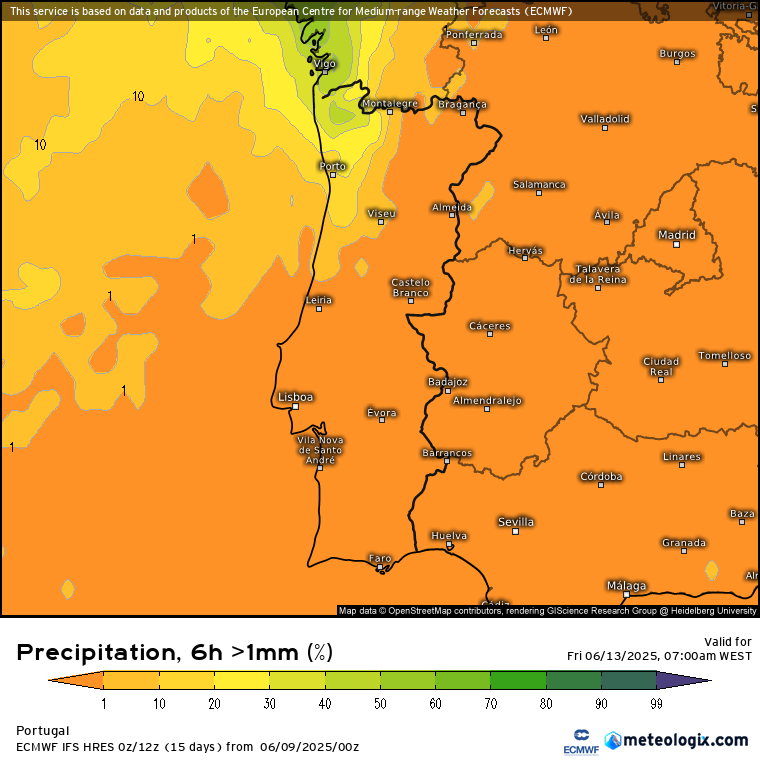 Como estará o tempo no Santo António? Poderá chover? Saiba as nossas previsões para 12 e 13 de junho 2025! Probabilidade de chuva para a madrugada de 12 para 13 - talvez possa ocorrer precipitação no Minho, essencialmente