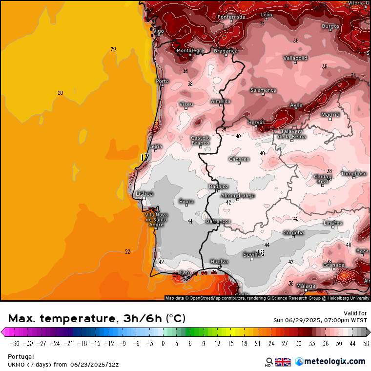 Vem aí calor extremo, com temperaturas que podem chegar aos 45ºC - Calor extremo na reta final de Junho, possível aviso vermelho - saiba as previsões a partir de dia 27... Calor extremo - Mais de 45ºC previstos pelo modelo UKMO no fim do mês, algo que o modelo GFS corrobora - o ECMWF, para já, "apenas" mostra 44ºC
