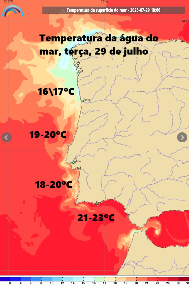Temperaturas voltam a "disparar" - podem atingir 40 graus em Lisboa - calor intenso domina a previsão do tempo na terça, 29 de julho de 2025 Temperatura da água do mar volta a aumentar na terça-feira