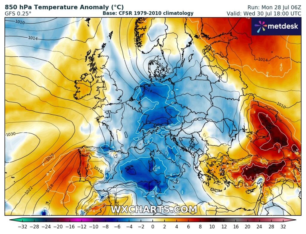 Tempo quente continua - mais um dia de temperaturas excessivamente elevadas, e risco máximo de incêndio - tempo na quarta, 30 de julho de 2025 Temperaturas bem acima da média nesta quarta-feira - continua o tempo quente!