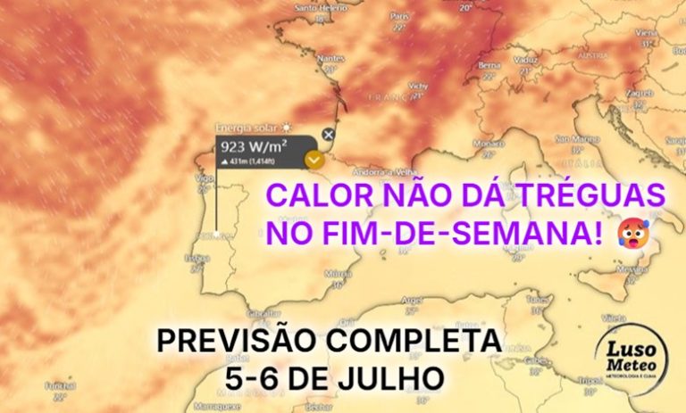 Calor continua no fim-de-semana - sem fim à vista esta onda de calor, embora com mais vento e nevoeiros - previsão dias 5 e 6 de julho 2025