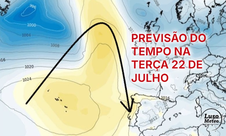 Um dia de Verão, com bastante vento, com um bloqueio no Atlântico - Previsão do tempo na terça, 22 de julho de 2025 Um dia de Verão, com bastante vento, com um bloqueio no Atlântico - Previsão do tempo na terça, 22 de julho de 2025