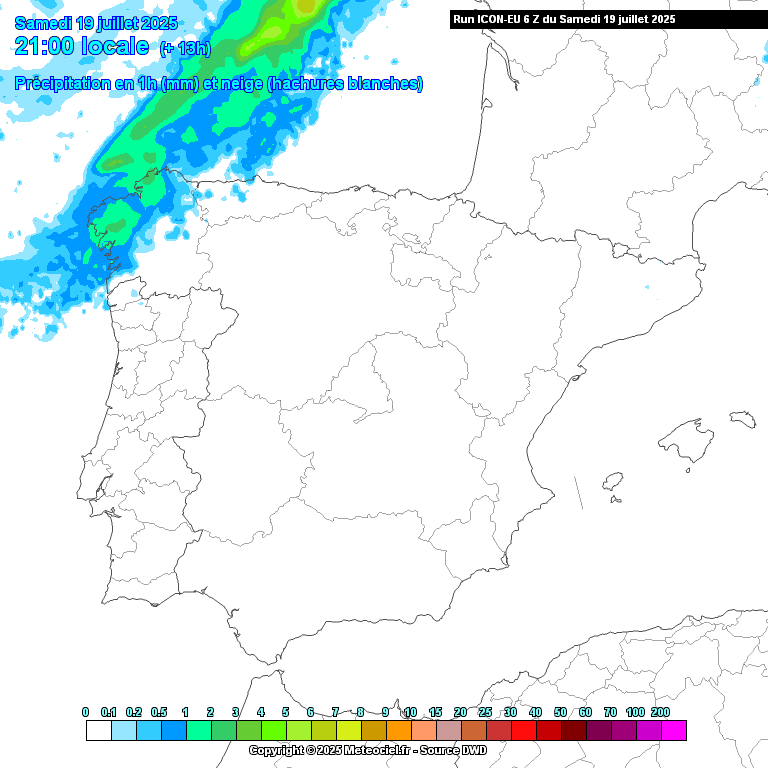 Frente fria atravessa Portugal neste domingo, 20 de julho - saiba onde vai chover mais, e a previsão geral do tempo! Evolução da chuva ao longo do final do dia de sábado e madrugada\manhã de domingo - previsão ICON