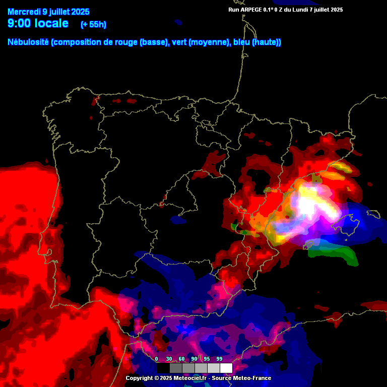 Finalmente abaixo dos 30 graus! Mas, ainda não é em todos os locais... Previsão do tempo na quarta, 9 de julho de 2025 Litoral com nebulosidade baixa na terça-feira - nevoeiros a evoluir de Sul para Norte