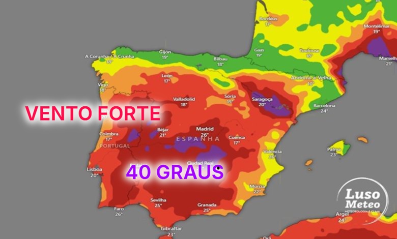 Temperaturas até 40 graus, com muito vento - continua a onda de calor - previsão do tempo na segunda, 28 de julho de 2025 Temperaturas até 40 graus, com muito vento - continua a onda de calor - previsão do tempo na segunda, 28 de julho de 2025