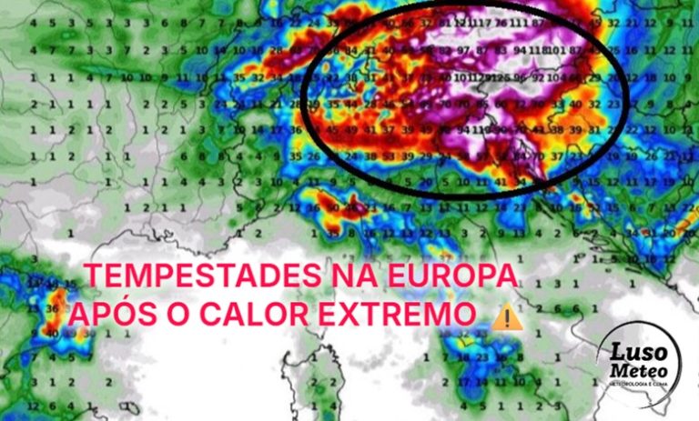 Tempestades substituem a onda de calor na Europa – Mau tempo a caminho, com risco de episódios de chuva extrema! Tempestades substituem a onda de calor na Europa - Mau tempo a caminho, com risco de episódios de chuva extrema!