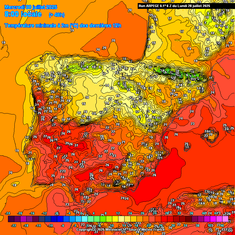 Tempo quente continua - mais um dia de temperaturas excessivamente elevadas, e risco máximo de incêndio - tempo na quarta, 30 de julho de 2025 Temperaturas mínimas na quarta muito acima da média - noite tropical ou mesmo tórrida